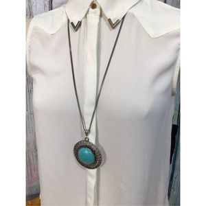 Vintage Artisan Turquoise Pendant Necklace 🍁🌸